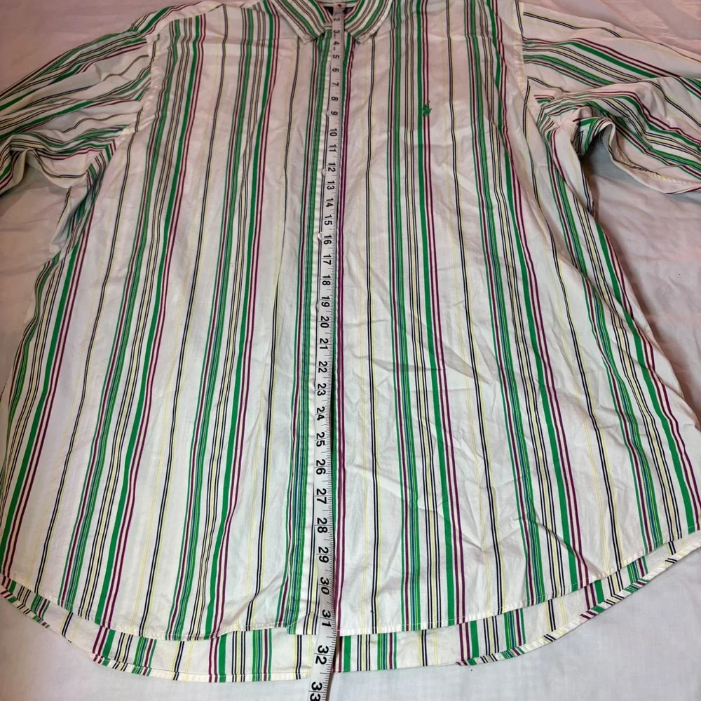 Ralph Lauren Custom Fit Striped Button Down Shirt 18 XXL Green Purple‎ White